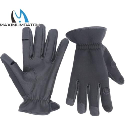 Maximumcatch 1 Pair Neoprene Fishing Gloves Elastic Waterproof Anti-Slip Fishing Gloves Black Color Fishing Accessory