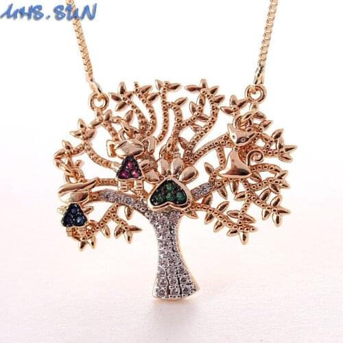MHS.SUN Trendy Family Tree Zircon Pendants Necklace Women Chain Necklace Fashion Choker AAA CZ Jewelry Choker For Girls Female