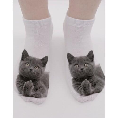 Fashion 3D Printed Womens Cute Cat Socks Unisex Funny Harajuku Low Ankle Cotton Socks Cartoon Animal Short Socks For Female