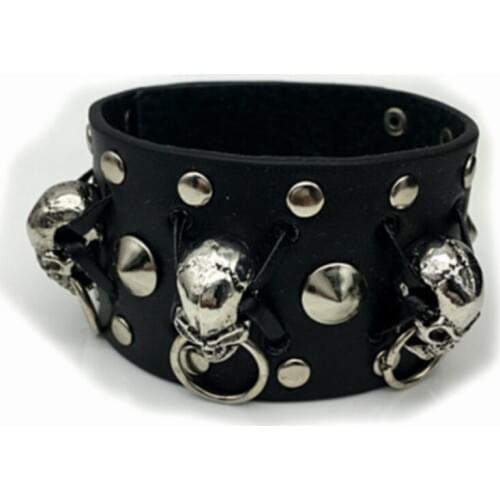 Vintage hip-hop rock and roll crazy skeleton Leather strap belt bracelet Heavy Metal Music punk jewelry
