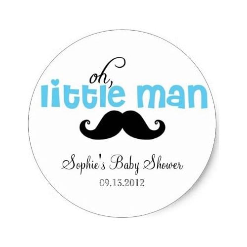 3.8cm Blue Little Man Mustache Baby Shower Sticker