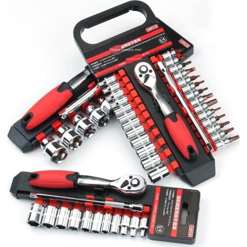 Multifunctional Tool Set Ratchet Wrench 1/2 "3/8" 1/4 "Wrench Tool Set Sleeve Set Professional Auto Repair Tool + Accessories
