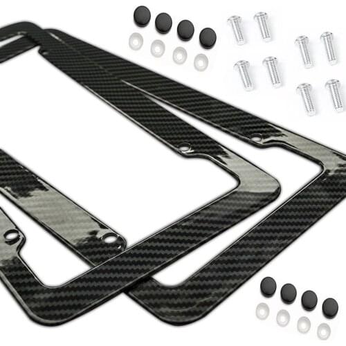 New2pcs License Plate Frame Carbon Fiber Plastic License Plate Frame Bracket With Standard Screw Kits Universal Fit for Cars Top