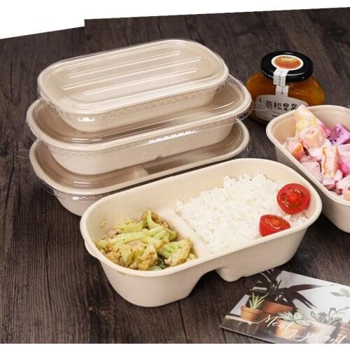 Disposable environmentally friendly degradable straw tableware pulp lunch box salad fitness meal take-out packed boxes fast food
