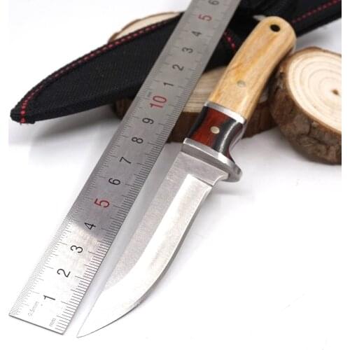 Fixed Blade Hunting Knife Outdoor Camping hunting Small Straight Knife Pocket Tactical Survival Knives Wood Handle EDC Tools