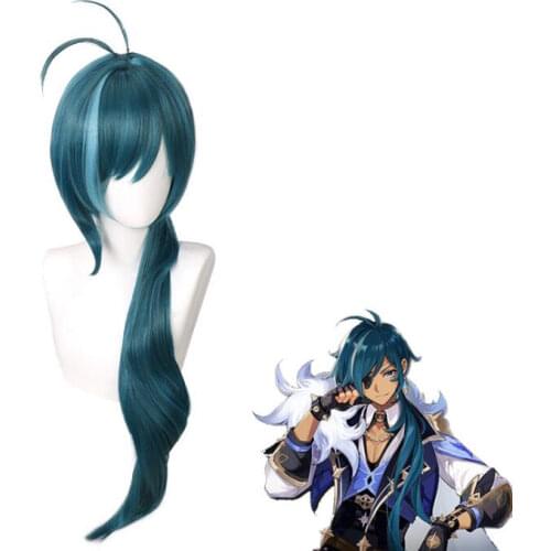 Anime Long Wig Cosplay Game Genshin Impact Kaeya Alberch Costume Heat Resistant Synthetic Hair Men Women Dark Green Wigs