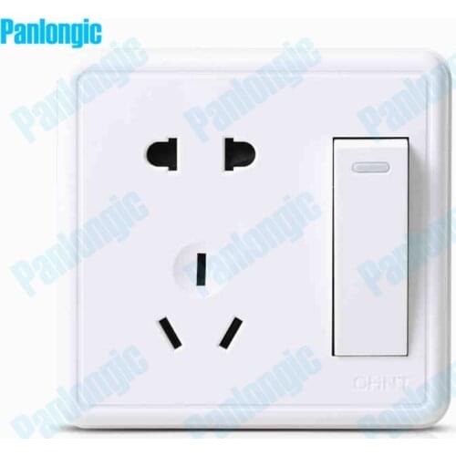 Surface Mounted Pure White 86 Type Wall Socket Panel 5-Pins And 1-Switch Outlet Electric 10A Electrical Plugs Sockets