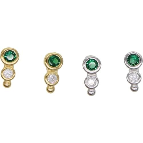 Cute lovely girl jewelry multi color cubic zirconia green white cz stud earring 925 sterling silver delicate mini jewelry