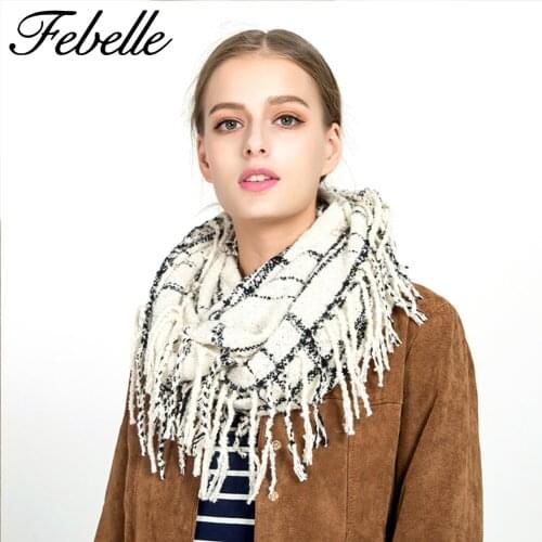 Febelle Winter Women Scarf Cashmere Knitted Snood Scarf Warm Sarf Infinity Scarves Neck Circle Ring Scarf for Girls