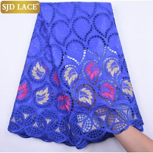 SJD LACE Handcut African Lace Fabric With Stones Bazin Riche Laces Embroiderey Nigerian Voile Lace For Wedding Party Dress A1950