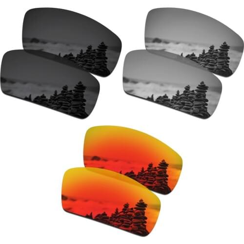 SmartVLT 3 Pairs Polarized Sunglasses Replacement Lenses for Oakley Canteen 2006 Stealth Black and Silver Titanium and Fire Red