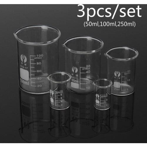 3pcs/set 50ml 100ml 250ml Glass Beaker Set Graduated Transparent Borosilicate Glass Beaker School Study Laboratory Supplies