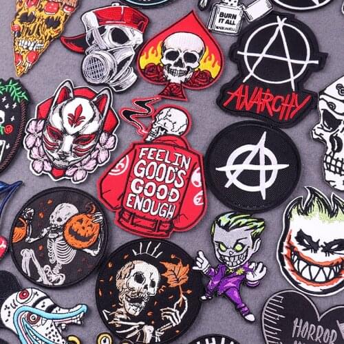 Punk Skull Iron On Patches For Clothing Thermoadhesive Patches Joker Patches On Clothes Stripes Biker Badges On Backpack Decor