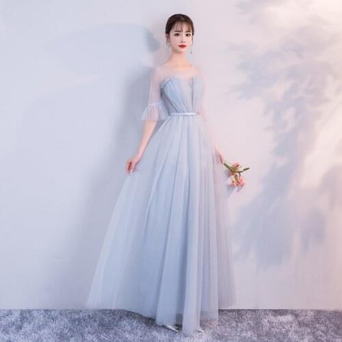 Grey Medium Sleeve Long Sister Wedding Performance Annual Banquet Formal Evening Dress party dresses Vestido De Festa 679