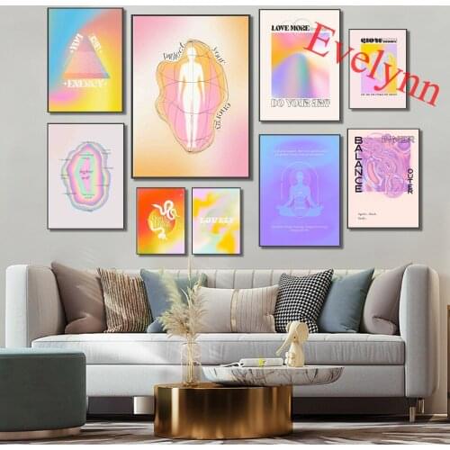 Psychedelic Art Vintage Poster,70s Home Decor Canvas,Mindful Quote,Gradient,Spiritual Energy Wall Art Prints, Living Room Decor