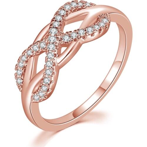 Wave Initial Infinity Rings For Women Delicate Crystal White Gold Color Fashionable Zircon Engagement Jewelry R836