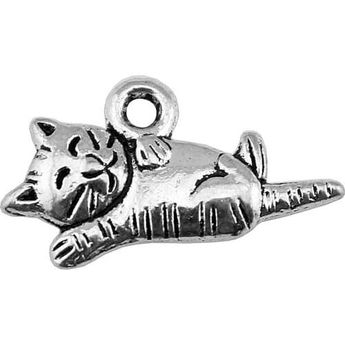WYSIWYG 20pcs 20x12mm Lovely Cat Charm Pendants For Jewelry Making Antique Silver Color Kawaii Cat Pendants Charm Rolling Cat