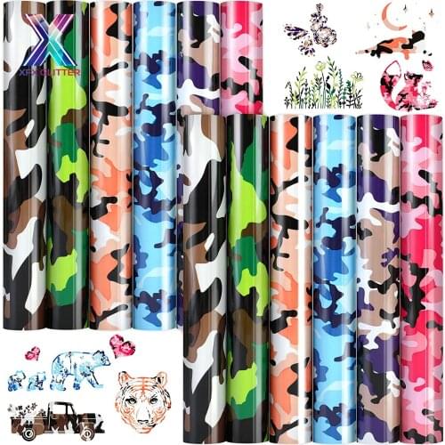 XFX HTV 10PCS 25x100cm Camouflage HTV Heat Transfer Vinyl Pattern Iron on Vinyl Camo HTV Vinyl for T-Shirt Fabric Clothing Film