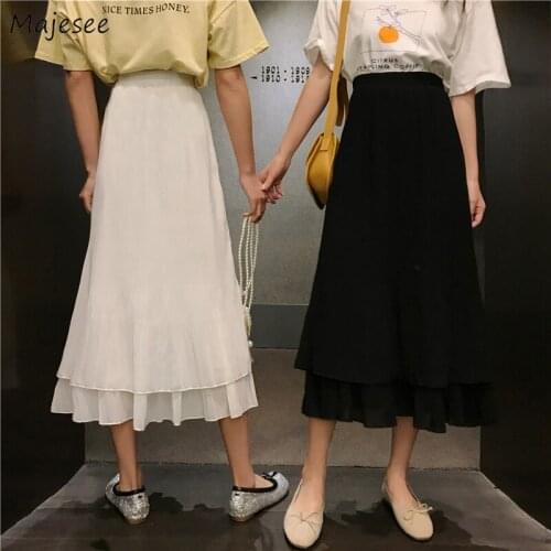 Skirts Women Solid A-line Tender Ladies Folds Fashion Casual Classy Female Elegant Girls Students All-match Stylish Ulzzang Chic
