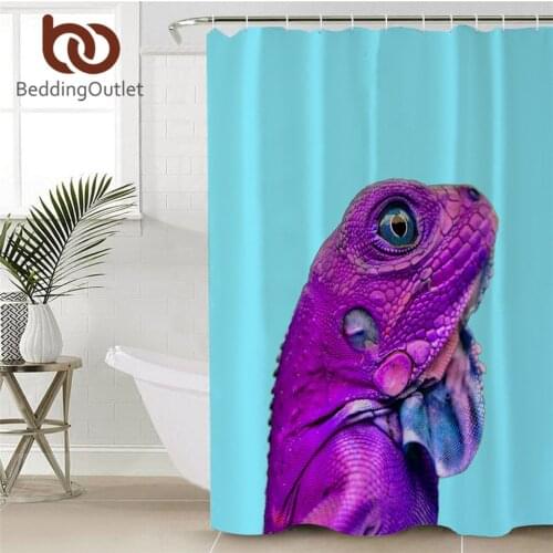 BeddingOutlet Lizard Shower Curtain Wild Animal Waterproof Polyester Bath Curtain With Hooks Purple Blue Bathroom Decorations