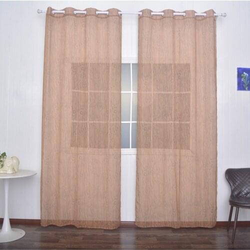 FMH Sheer Curtain Panels for Living room Bedroom French Window Faux Linen Drapery Tulle Printed Coloured Tree Bark