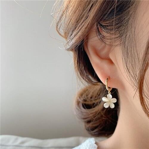 MENGJIQIAO Korean Elegant Cute Opal Flower Hoop Earrings For Women Girls Fashion Metal Circle Boucle d'oreille Jewelry
