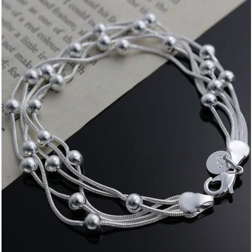 Delicate 925 Silver Bracelet For Gift Women 925 Delicate Silver Fashion Jewelry 5 Line Gloss Ball Beads Bracelet