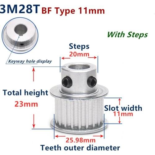 Teeth Synchronous Wheel 3M 28teeth 3M 28T Timing Belt Pulley slot width 11mm K type BF type large step timing pulley