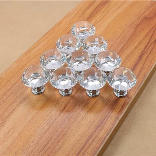 10 Pcs 30mm Diamond Shape Crystal Glass Door Handle Knob for furniture Drawer Cabinet Kitchen Pull Handles Knobs Handle Wardrobe