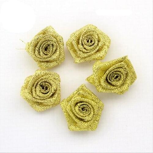 100Pcs/bag Hand Made DIA 2.5Cm Gold Silver onion Ribbon Rose Flower For Wedding Bouquet Decoration Flower DIY Hair Accessoires