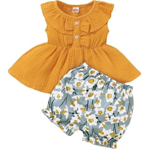 2PCS Toddler Kid Baby Girl Summer Sleeveless Tops Flower Shorts Pants Outfit Toddler Clothes Set