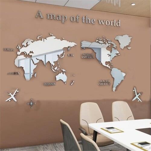 3D World Map Wall Sticker Acrylic Solid Color Crystal Bedroom Wall With Living Room Classroom Stickers Office Decoration Ideas