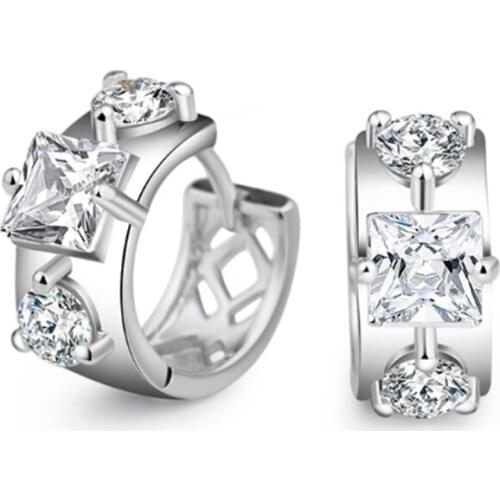 Atmospheric personality fashion trend wild high-end square zircon female models silver plated ear rings YE056