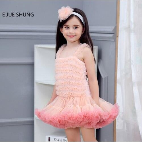 E JUE SHUNG Pink Coral Ball Gown Short Flower Girl Dresses First Communion Dresses for girls Pageant Dresses Cupcake Tutu Dress