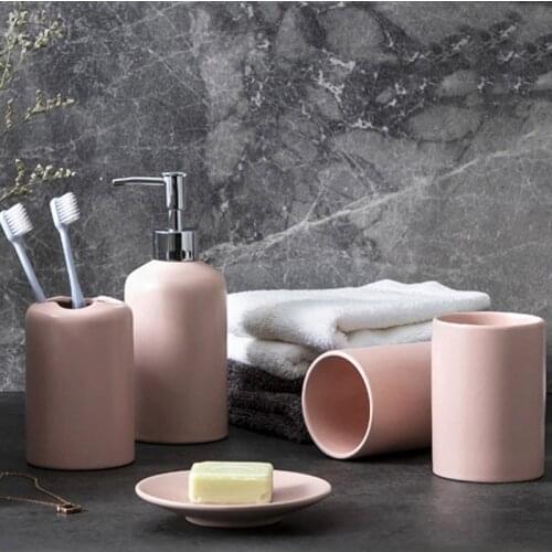 Modern Bathroom 5/pieces of Household Press Type Soap Bottle/soap Dish/mouthwash Cup/toothbrush Cup Ceramic Bathroom Accessories