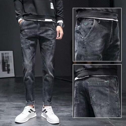 Retro brand Denim jeans mens 2021 autumn winter new trend wild self-cultivation feet handsome casual teenager pencil trousers