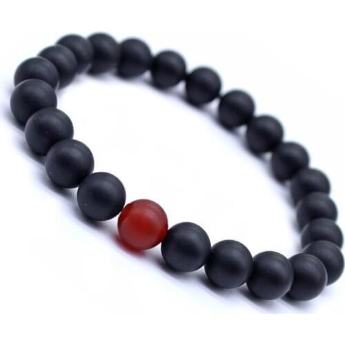 Classic Black Matte Agat Beads Bracelets Suitable Women Men Yoga Elastic Strand Jewelry