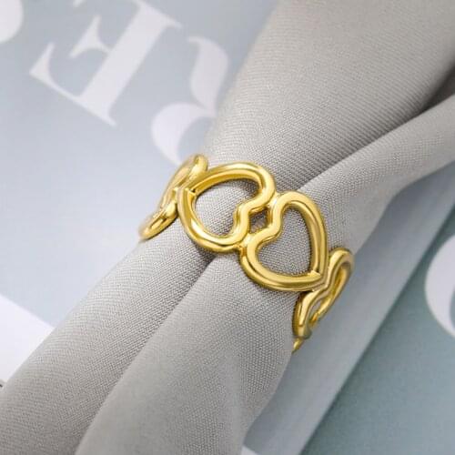 Heart Rings For Women Stainless Steel Gold Vintage Cute Heart Lover Ring Opean Adjustable Finger Party Jewelry Gift Bijoux Femme