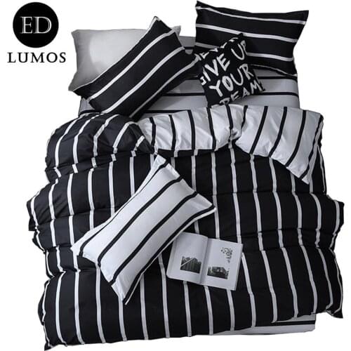 ED-Lumos Duvet Cover Sets Bedding Collections with 2 Pillowcases Double-sided Stripe Design 4 Pieces Black and White 4 Sizes