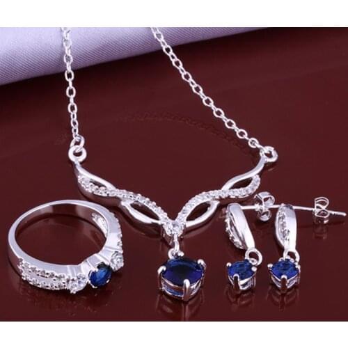 Sets sterling-silver-jewelry Jewelry Sets Silver Blue Zircon Sets Womens Trendy Jewelry Wholesale Free Shipping zdwa LS639