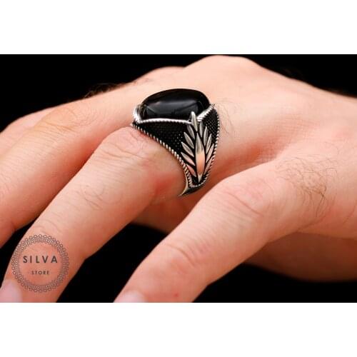 Silva Original 925 Sterling Silver Ring for Men Onyx Black Agate Stone S925 silver fashion Jewelry Gift Mens Rings All sizes