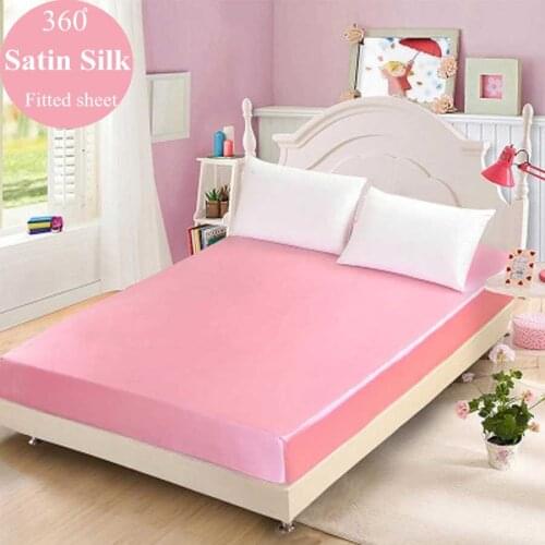 WOSTAR 100% Satin Silk solid Elastic band Fitted sheet mattress cover super soft cozy summer king size bed sheet and pillowcases