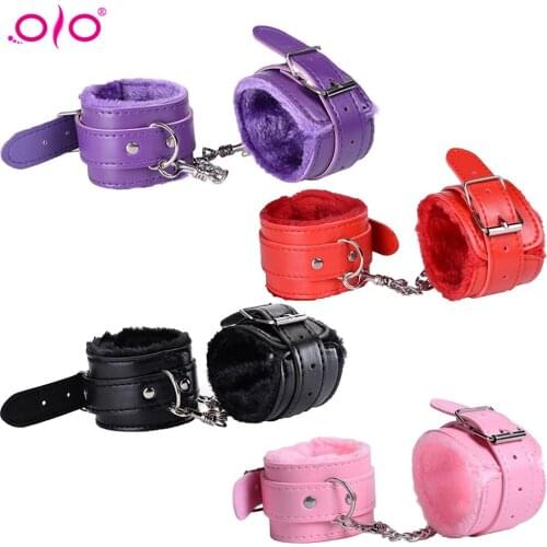 OLO Sexy Adjustable PU Leather Plush Handcuff Ankle Cuff Restraints Bondage Sex Toy Restraints Sex Bondage Exotic Accessories