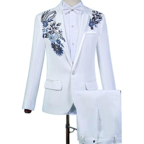 2021 new slim stage performance man adult suit suit singer club host chorus embroidered flower dress/ ensemble costume homme