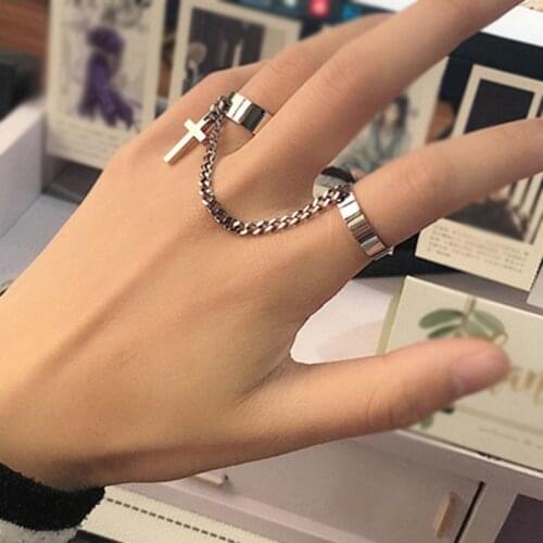 New Ins Punk Cross Finger Chain Mens Rings Hip Hop Adjustable Opening Rings For Women Men Unisex Party Jewelry Gothic Gift