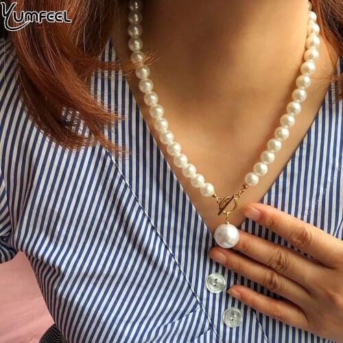 Yumfeel New Trendy Imitation Big Pearl Necklaces Women Jewelry