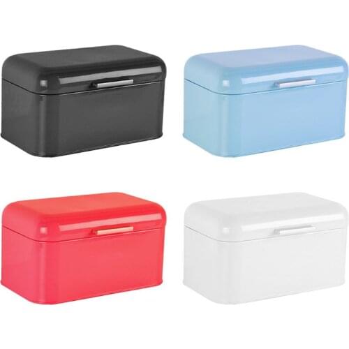 Solid Color Retro Metal Bread Bin Box Kitchen Storage Container for Loaves Bagels Chips Snacks Food
