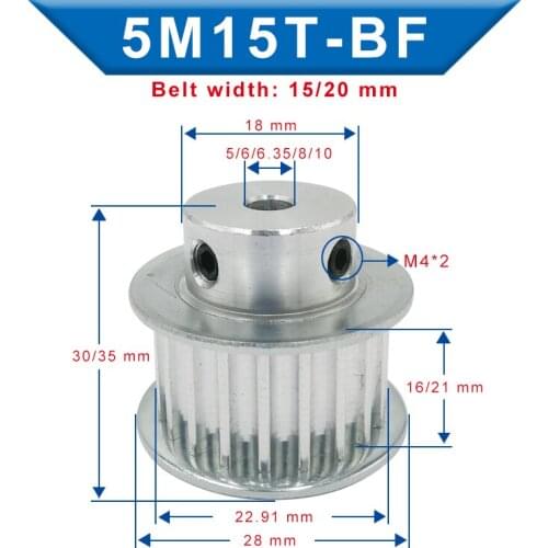 5M-15T Pulley Inner Bore 5/6/6.35/8/10 mm Aluminum pulley wheel Slot Width 16/21 mm Fit For Width 15/20 mm 5M-synchronous belt