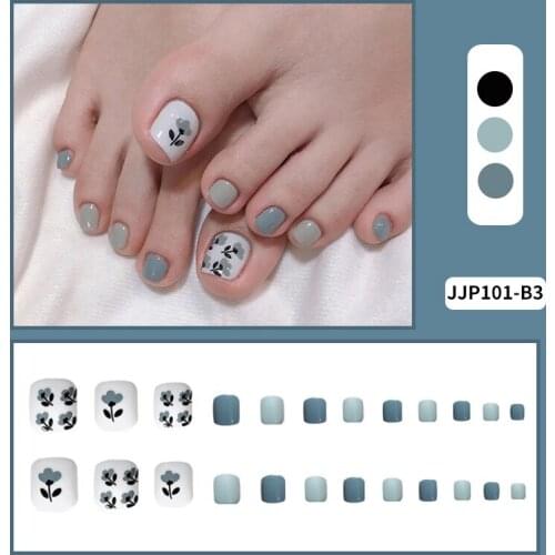 24pcs Flower Printed Nail Patch Glue Type Removable Short Paragraph Fashion Manicure Save Time False Nail Patch Uñas Postizas