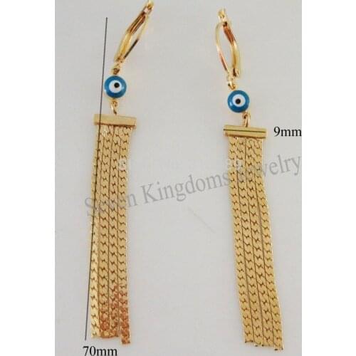 MIN ORDER 10$ /Can mix design/ NEW - YELLOW GOLD GP OVERLAY FILL BRASS EVIL EYE 2.76" DANGLE EARRING/GREAT GIFT